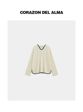 【观合】高端100绵羊毛 复古撞色极简连帽套头廓形毛衣-CH5449-1