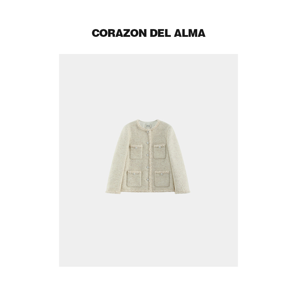 【穆颖】定纺羊毛艺术花呢缤纷彩纱 手工织带经典小香外套-FW1303