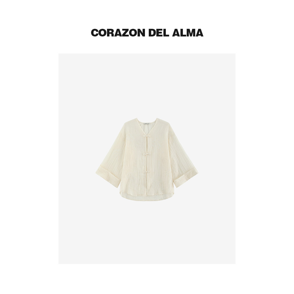 轻国风天丝手工盘扣立体刺绣衬衫