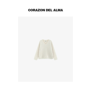 上衣 时髦氛围感细闪珠片绒感V领拼纱显瘦纸片人长袖 FW22 白诗