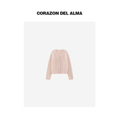 重磅定染超幼羊驼毛氛围感立体绣花加厚毛织开衫 落樱 AW122