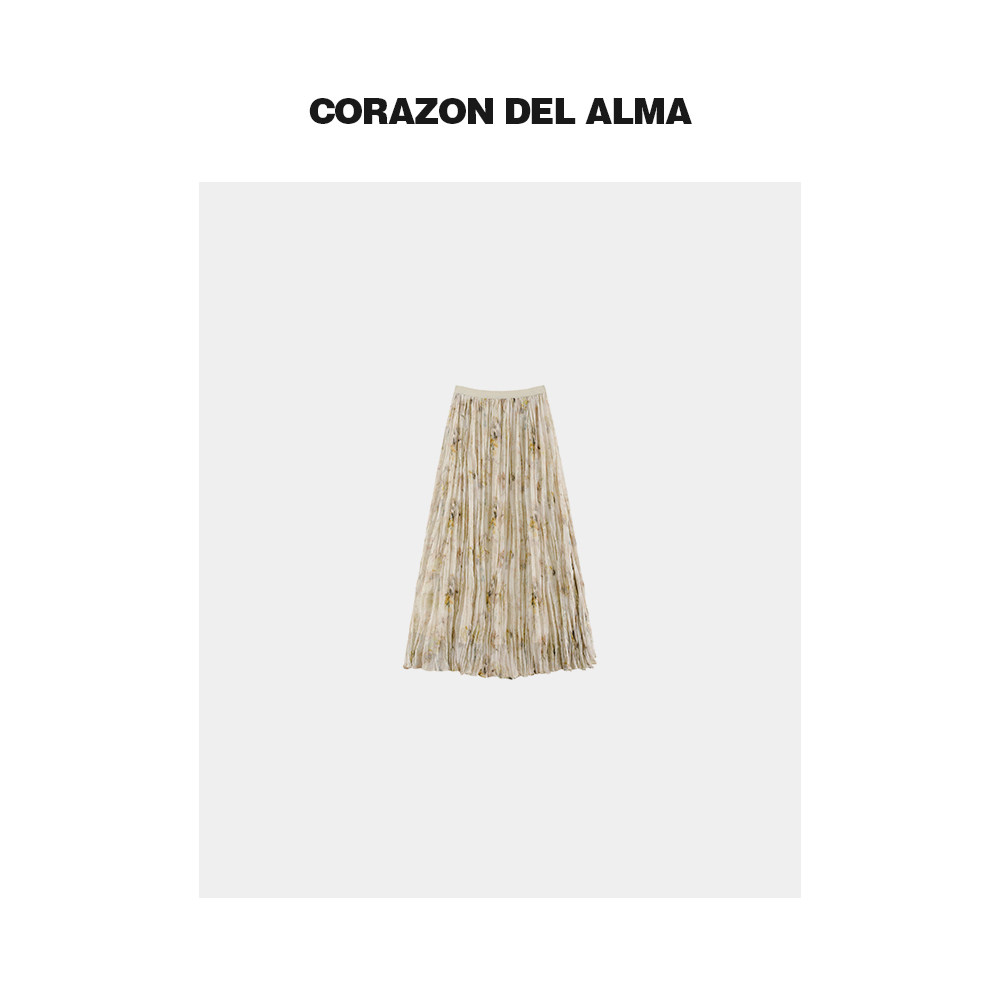 碎花不规则压皱半身裙