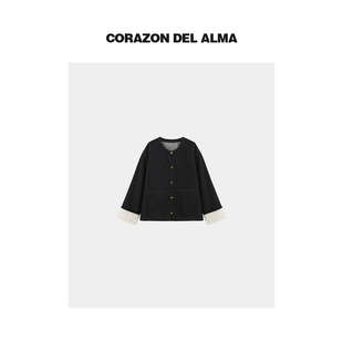 设计廓形牛仔外套 条纹翻袖 复古水洗原牛色莱赛尔棉 7025 语夜