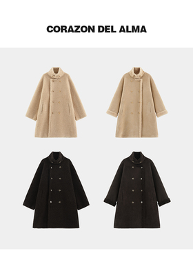 【冬云】复古双排扣加厚保暖两面穿100绵羊毛中长款毛毛外套-2588