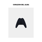 海街 时髦不规则下摆 高密长绒棉显瘦圆领套头短款 卫衣 7198