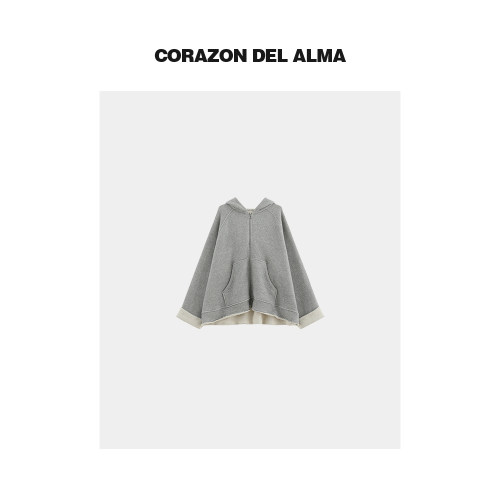 随性毛边廓形拉链卫衣外套