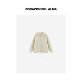 蓬松超细100绵羊毛双面呢毛织拼接连帽拉链大衣外套 月如 7209