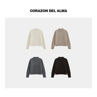 上衣 复古半高领100山羊绒加厚立体绞花拉链羊绒衫 经典 静然