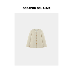 【和鸣】重磅暗纹提花100羊毛小V领嵌条廓形小香毛呢外套-FW1087