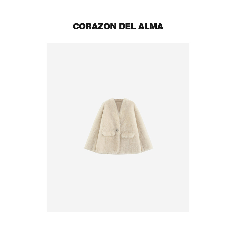 皮毛一体V领廓形皮草外套