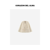 56844 皮毛一体V领廓形皮草外套 豫美 高级西班牙进口原毛拉贡