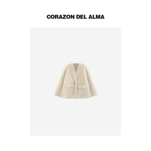 皮毛一体V领廓形皮草外套 高级西班牙进口原毛拉贡 56844 豫美