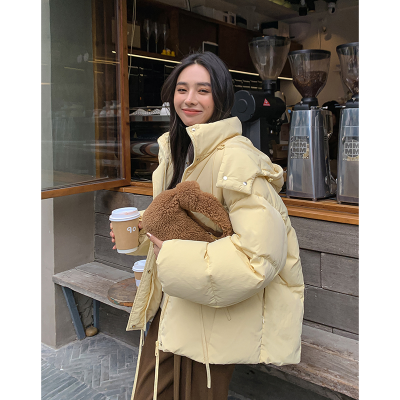 JHXC短款白鸭绒羽绒服女小个子2022年冬季新款宽松连帽面包服外套