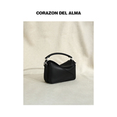 无界 进口头层牛皮手工立体不对称裁剪小号手提单肩斜挎包5101