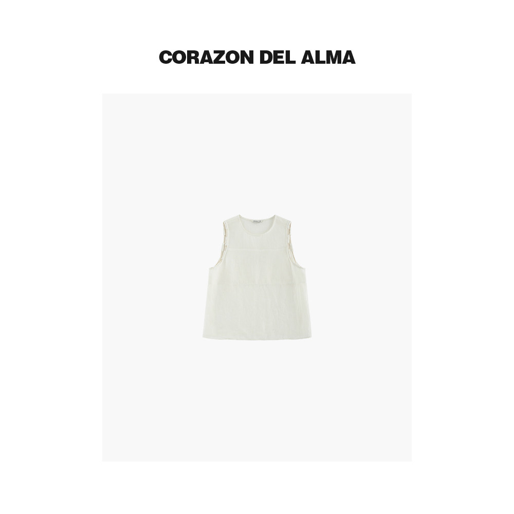 100亚麻宽肩带手工立体袖绳马甲