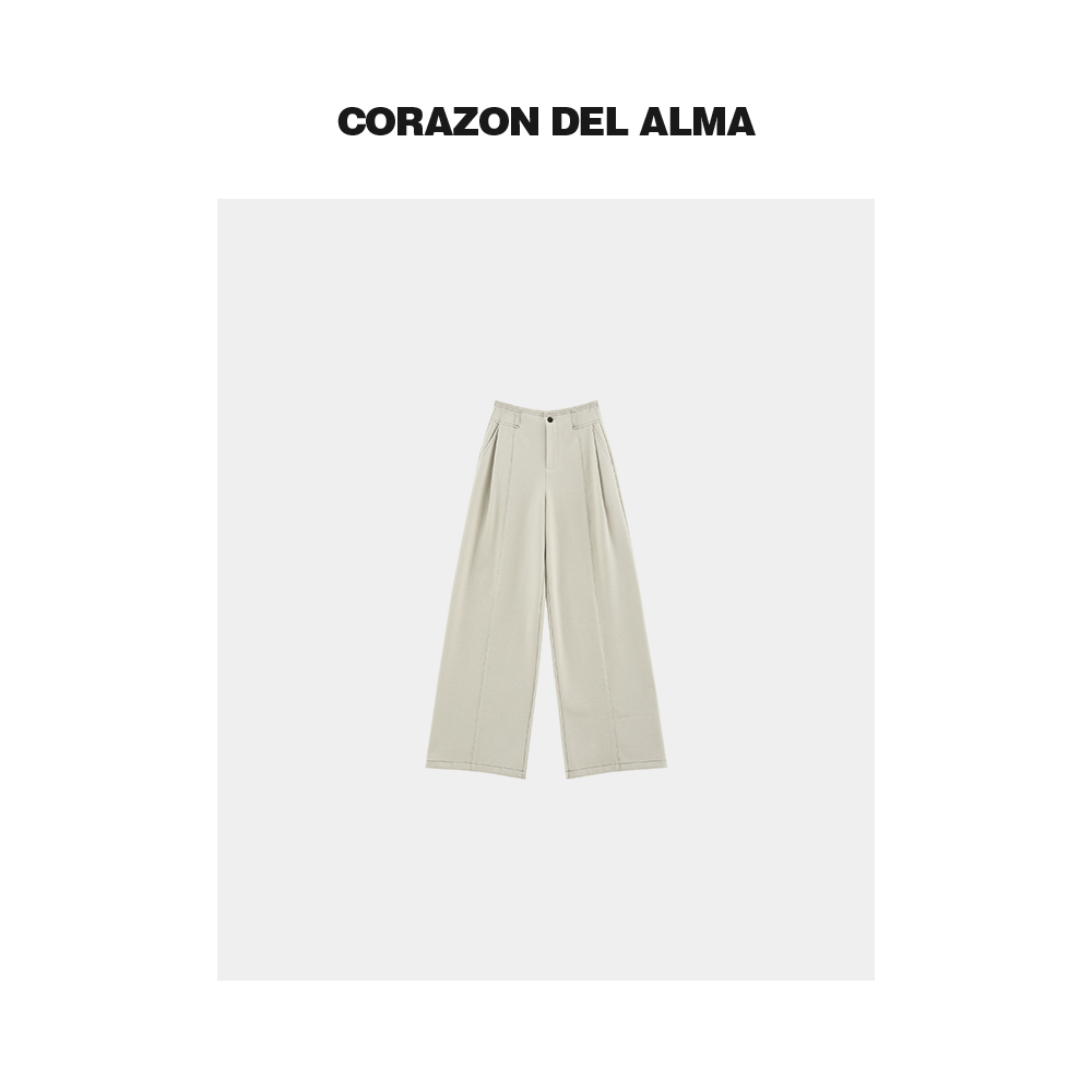 高腰捏褶显瘦西装腰毛呢裤