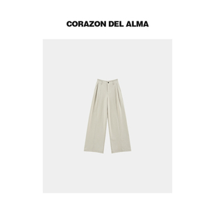 腰毛呢裤 时髦立体切割腰头显瘦高腰捏褶显瘦西装 32369 白帆