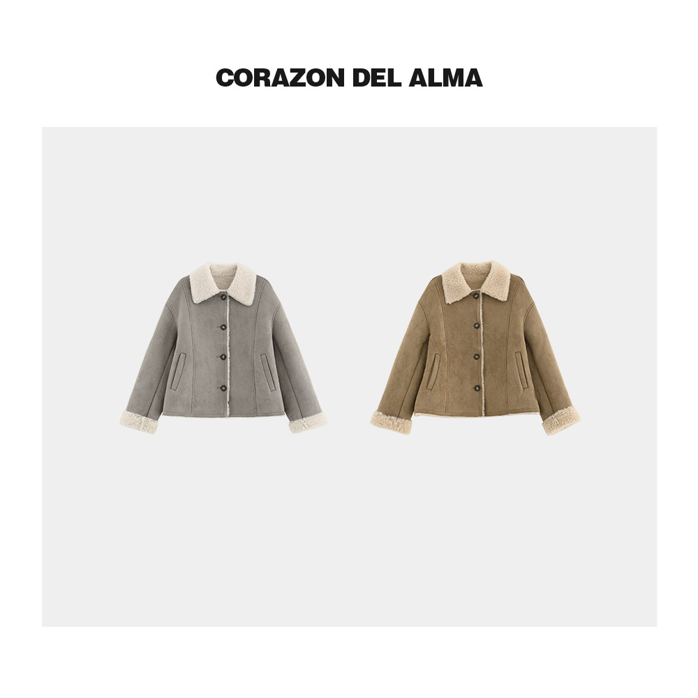 时髦翻领立体解构毛毛外套