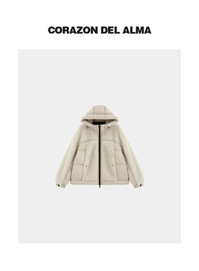 【寒酥】超保暖加厚泰迪卷颗粒绒+匈牙利95鹅绒拼接连帽羽绒服171