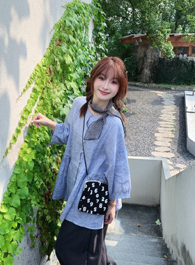 文艺风格纹上衣灯笼阔腿裤套装女