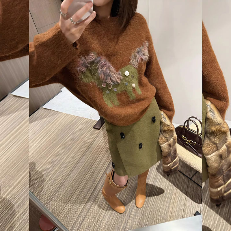 韩系马年穿搭焦糖色亮片毛衣小香风半身裙套装女2026年春装一整套,女装/女士精品,大码套装,淘宝优惠券,粉丝福利购,淘宝优惠卷