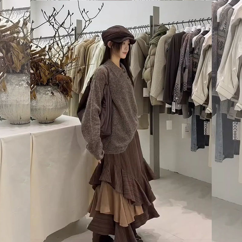 韩式搭配超火穿搭早春一整套新款翻领针织毛衣不规则半身裙套装女,女装/女士精品,大码套装,淘宝优惠券,粉丝福利购,淘宝优惠卷