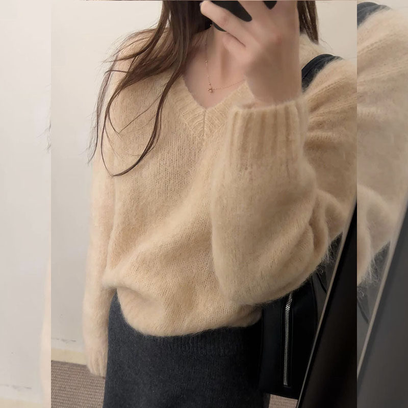 2026冬季新款慵懒风加厚杏色毛衣女韩系穿搭v领长袖宽松针织上衣,女装/女士精品,大码内搭,淘宝优惠券,粉丝福利购,淘宝优惠卷