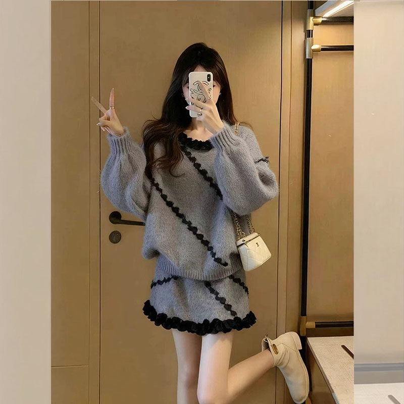 巨好看花边领上衣半身裙两件套