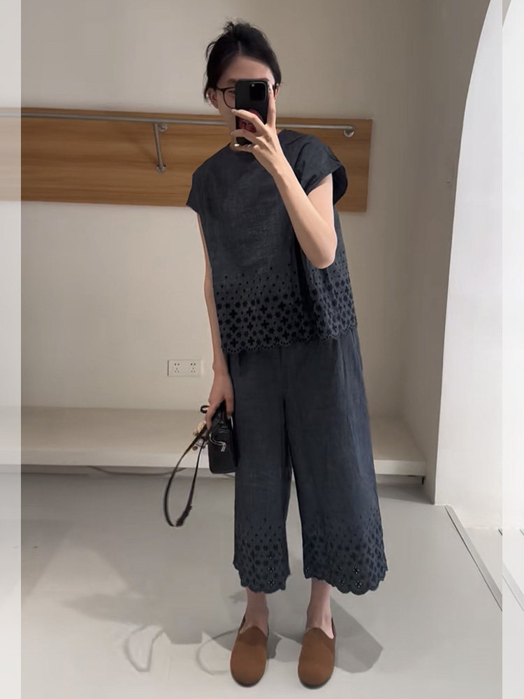 小个子显高时尚小众不撞款松弛感穿搭亚麻短袖上衣阔腿裤套装女夏,女装/女士精品,大码套装,淘宝优惠券,粉丝福利购,淘宝优惠卷