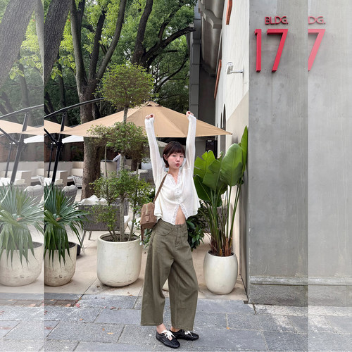 温柔风蕾丝V领开衫阔腿裤两件套