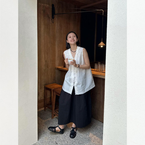 日系木耳边无袖上衣花苞半裙套装