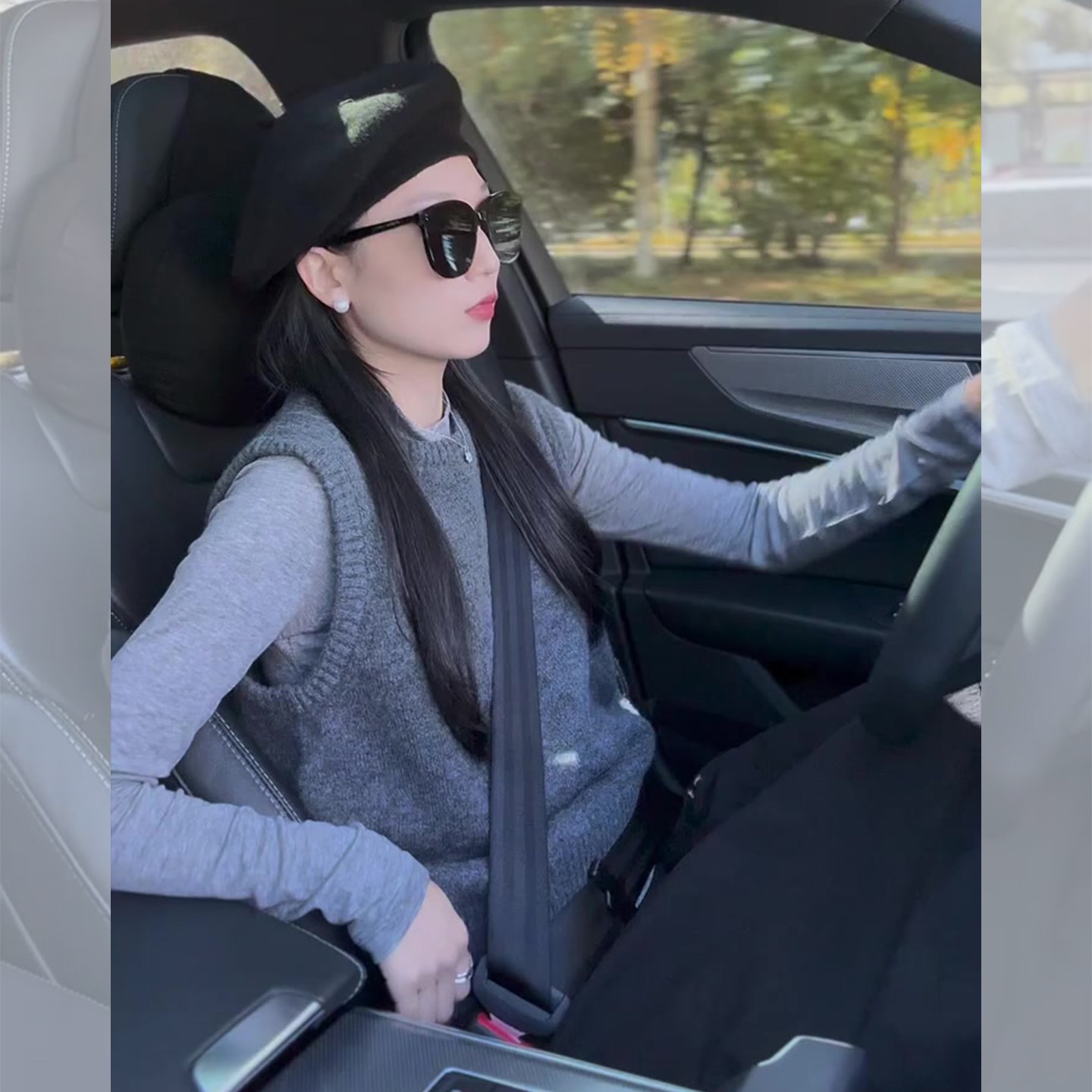 秋日巨好看韩系早秋ootd穿搭一整套灰色马甲背心叠穿上衣两件套装