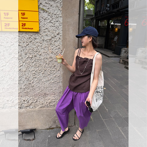 小个子清爽背心阔腿九分裤套装女