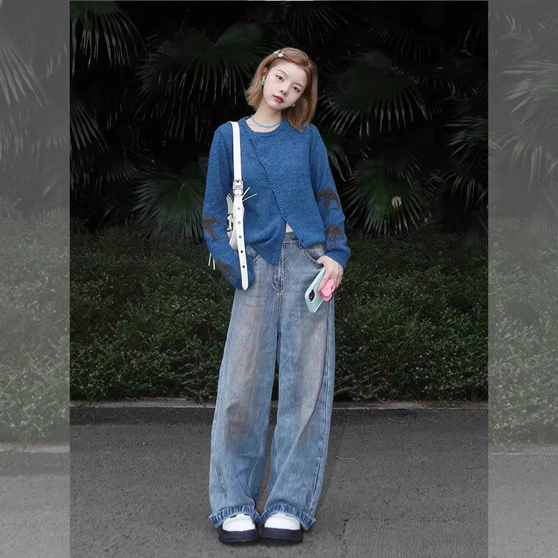 韩式搭配慵懒风软糯蓝色针织开衫女2026年春季新款阔腿牛仔裤套装,女装/女士精品,大码套装,淘宝优惠券,粉丝福利购,淘宝优惠卷