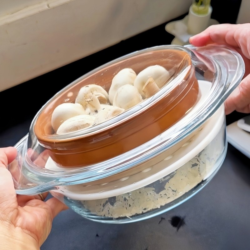 微波炉加热蒸笼家用带盖多孔耐高温陶瓷食品级蒸盘双耳热馒头沥水