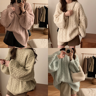 MEIMEI梁美美软糯针织套头上衣慵懒风韩版 秋冬 宽松毛衣外套女大码