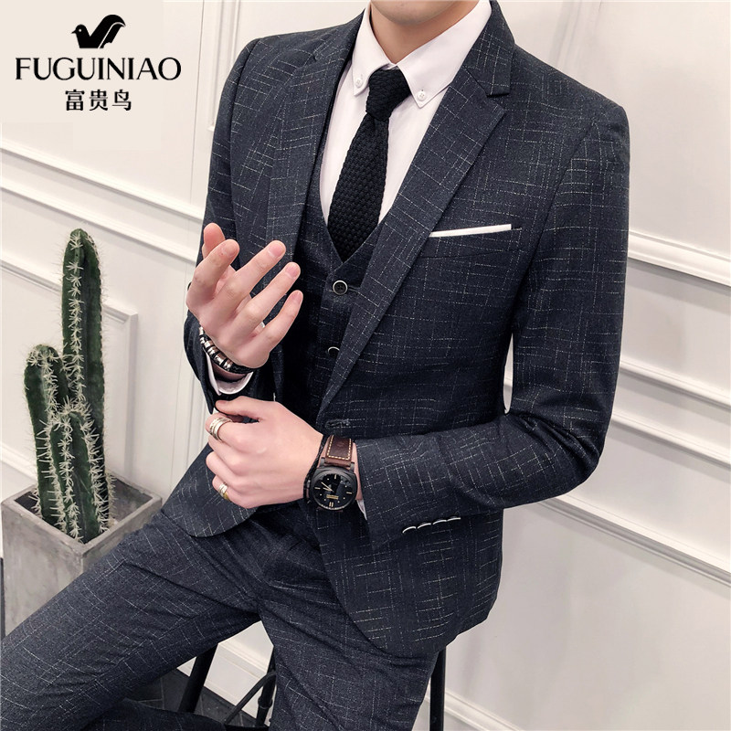 FUGUINIAO SUIT MENS SUIT PROFESSIONAL SLIM FORMAL DRESS GROOM WEDDING DRESS GROOMSMAN MENS THREE-PIECE SUIT