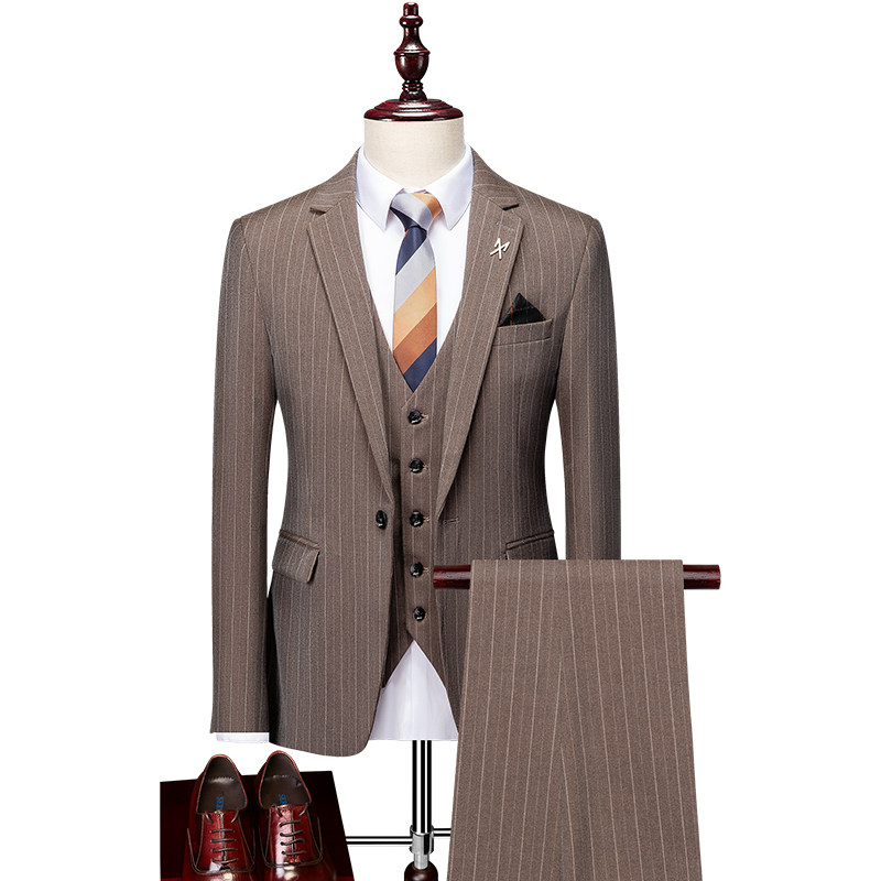 FUGUINIAO SUIT SUIT MENS STRIPES SLIM FIT BUSINESS PROFESSIONAL FORMAL WEAR GROOM WEDDING DRESS MENS GROOMSMAN DRESS