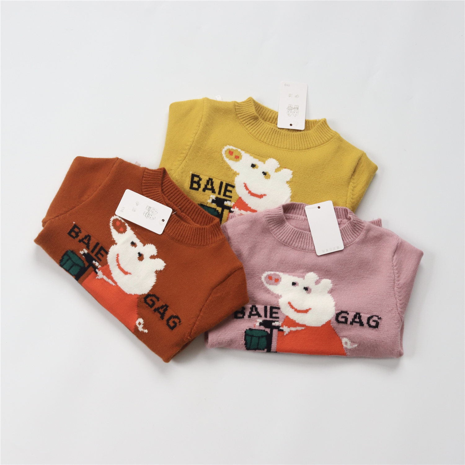 内单 春秋款女童针织衫小猪佩奇保暖圆领柔软毛衣 包邮