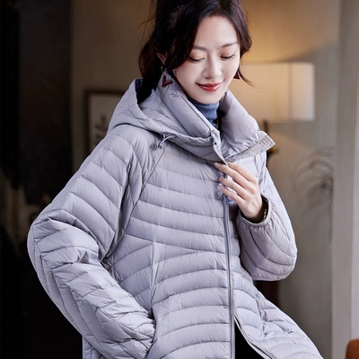 XELON2025冬季羽绒服女宽松连帽中长款拉链时尚轻薄百搭外套
