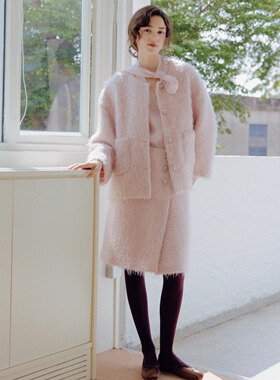 Te by frigidOrg 25秋冬新品 银丝长毛流苏雪花套装毛呢半裙/外套