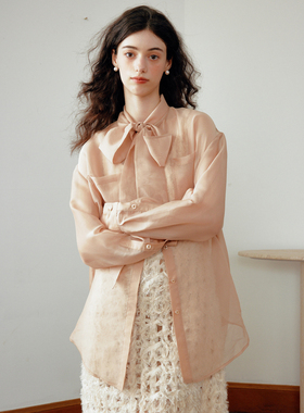 Te by frigidOrg 24早春落日情人薄纱蝴蝶结飘带衬衫仙气感度假风