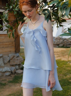 Te by frigidOrg 24春夏新款荷叶花边双层蛋糕吊带裙薄纱度假裙