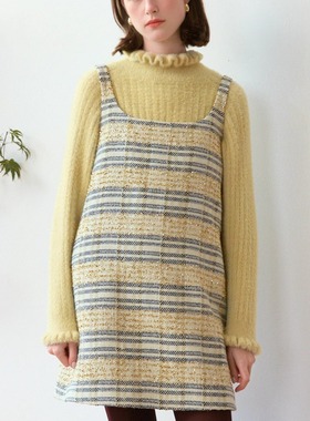 Te by frigidOrg 24秋冬新品 金丝格纹羊毛背心连衣裙 冬日小礼服