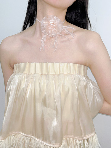 手工定制鸵鸟毛玫瑰花choker