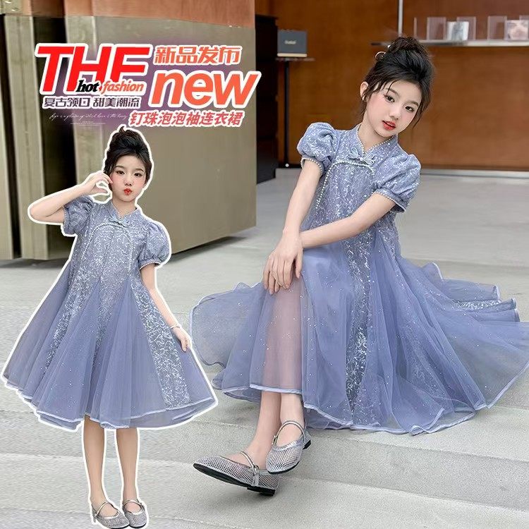 女童夏季新款洋气高端新中式刺绣旗袍裙中大童国风连衣裙