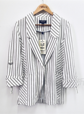 P家 春秋职业风薄款长袖条纹西装外套PRJK82305M