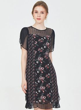 依恋旗下品牌正品撤柜R家时尚显瘦碎花气质连衣裙RCOW83702C19