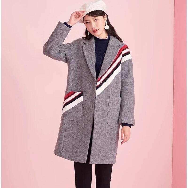 R家正品 简约流行外套时尚毛呢设计感淑女羊毛大衣RCJW84T08Q