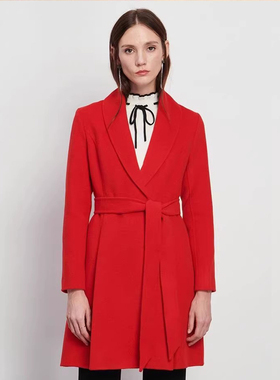 依恋品牌折扣女士红色气质收腰显瘦秋冬装羊毛大衣外套PRJW81C51M